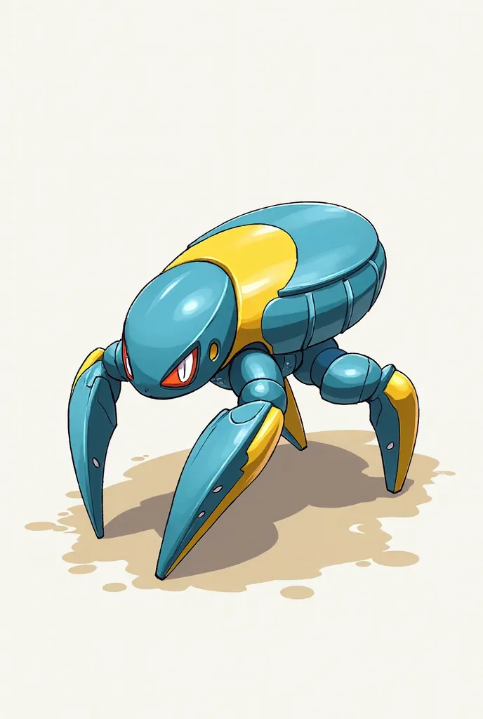 A steel type Pokémon blue and yellow very small crawling on 4 legs 2d
