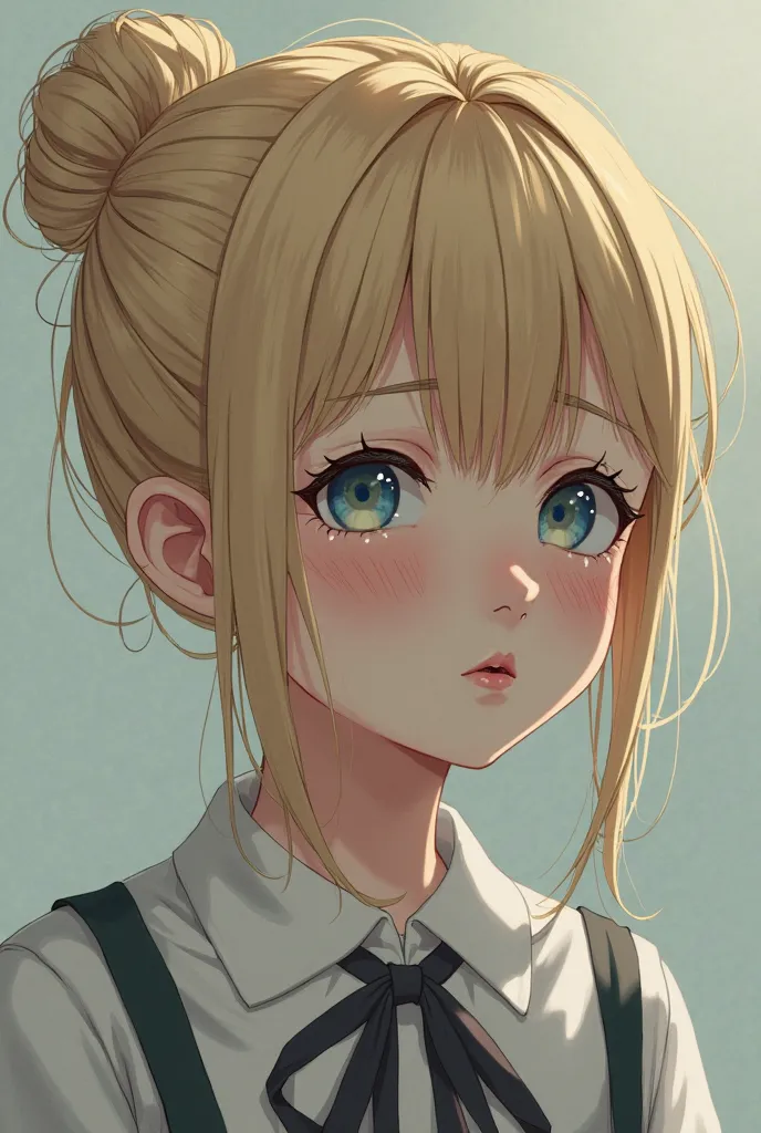 Anime girl, chignon blonde, cry,