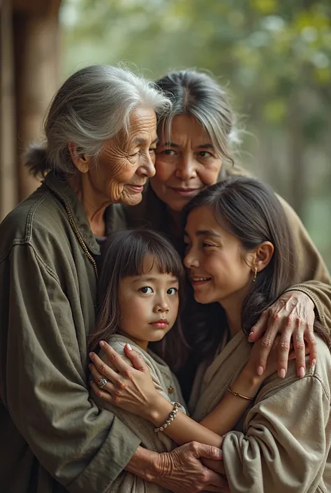 Create photography that illustrates women's day, thats shows connection and appreciate from women to women. There is old woman, young woman and a  girl in the picture