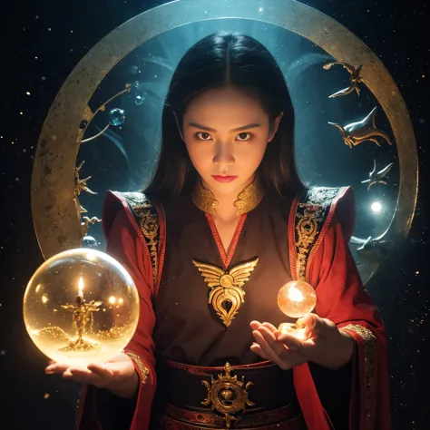 30 years old seller,Hold the crystal ball with both hands,  horoscopes , Cast magic , Cast magic ทรงพลัง, casting defensive spells, Perform magic knocks, Spell  wizard, Spell ,Thai people,THE CARD WIZARD