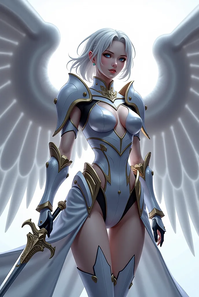 anime - style image of a woman with wings holding a sword, angel knight girl, angel in plastic armor, blade and soul, rin, <mmorpgs scene, from lineage 2, an angel, aion, game cg, from ncsoft, full - body majestic angel, epic angel wings, divine render, me...