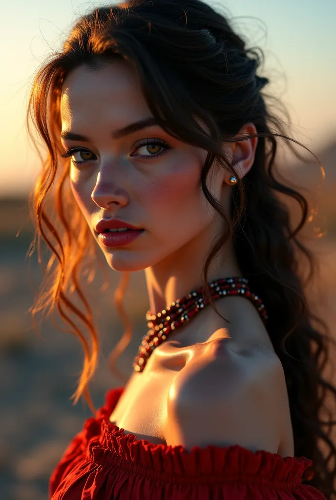 beautiful girl, boobs highlight, scout shot, full size image, registan background, photorealistic, 8k, highly detailed, cinematic lighting, mystical, fantasy portrait, digital art, hyper realistic, chiaroscuro, dramatic colors, volumetric lighting, intrica...