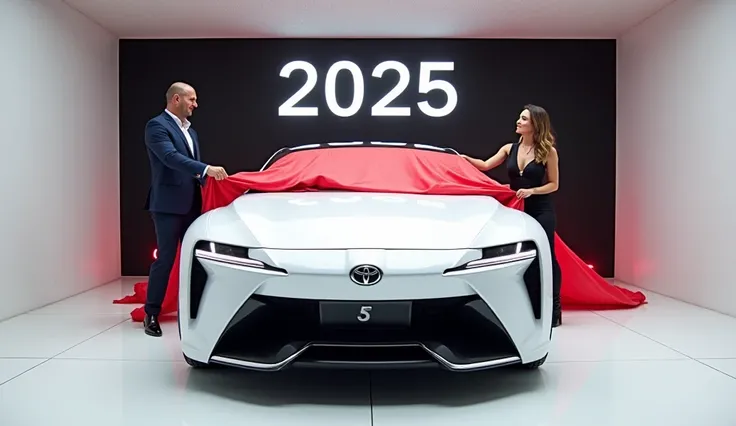 A captivating image of a (2025 Toyota passo)center stage in a luxurious white showroom. The futuristic, vibrant (full white) exterior gleams, showcasing its sleek, aerodynamic design and bold accents. The words ( 2025 Toyota passo ) are prominently display...