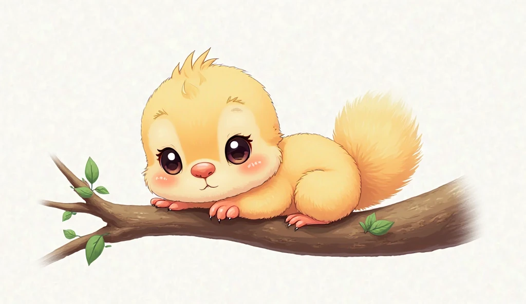 White background、anime chick、Squirrel-centered scene:  big eyes、 fluffy tail 、Small limbs、Cute expression、 curious、relaxing on a tree branch、 fine texture、4K、High Resolution、extreme detail、realistic、portrait、digital paint