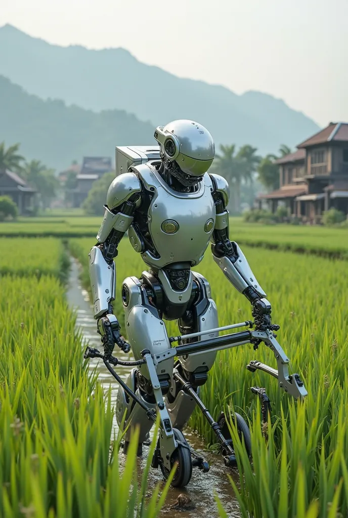  Asian robot ploughs rice paddies with advanced machine real picture