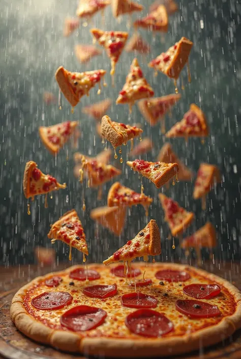 Rainstorm made of pizza