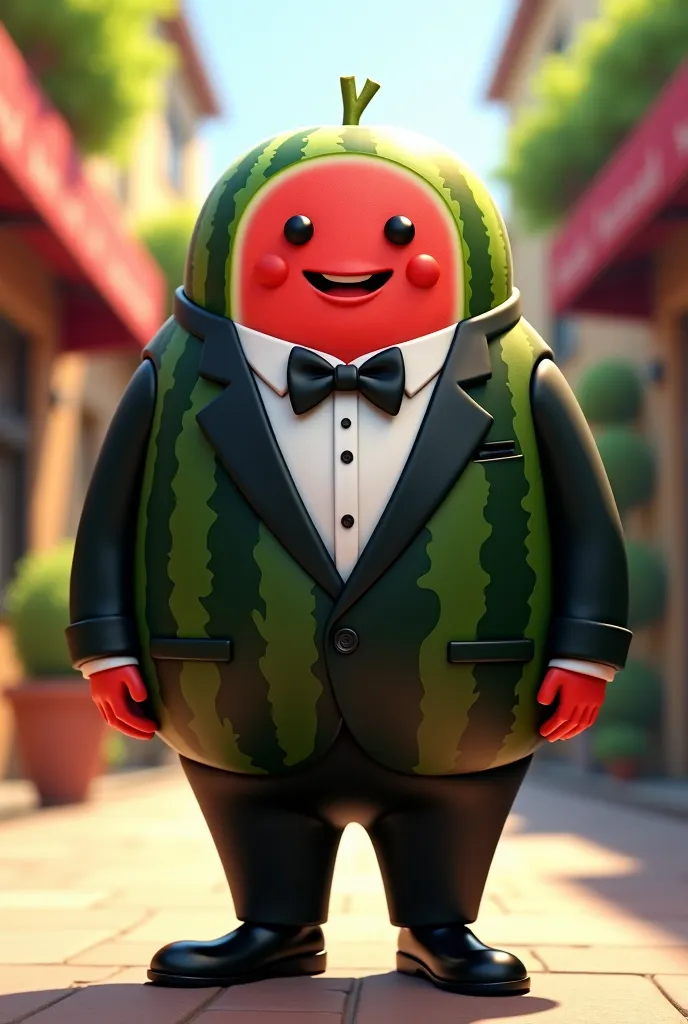 watermelon cartoon wearing black silk