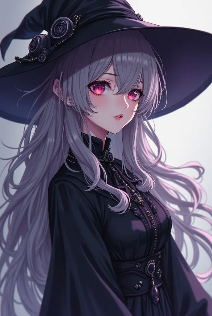 a close up of a woman in a witch costume and a hat, an anime drawing by Yang J, pixiv, gothic art, fashionable dark witch, classical witch, gothic maiden anime girl, dark witch character, dark witch, witch clothes, witch girl, beautiful witch female, witch...