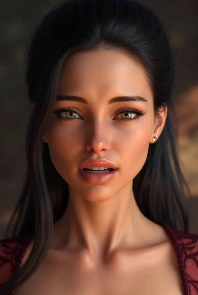 Beautiful high-ranking  seductive witch in a fantasy world, photorealistic , A beautiful white woman close up symmetrical portrait, attractive, eyes open in pleasure,