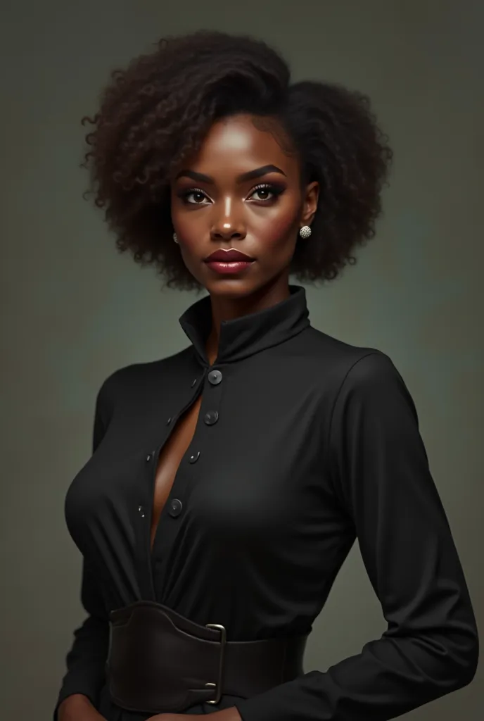 A black Brazilian woman with a closed blouse

