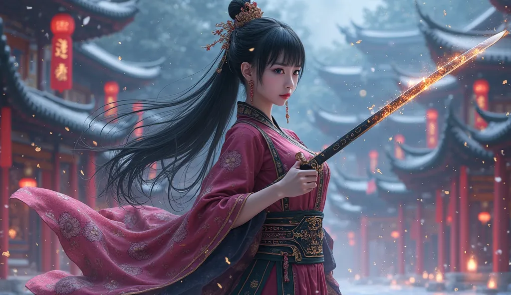 most beautiful a woman , most beautiful a girl(Little), Sweet, elegant ,full body ,large breasts, young, black hair, Demon slayer pose, holding a black and gold glowing katana great sword ready to fight posture, wearing women's earrings, (((1 girl)))，imper...