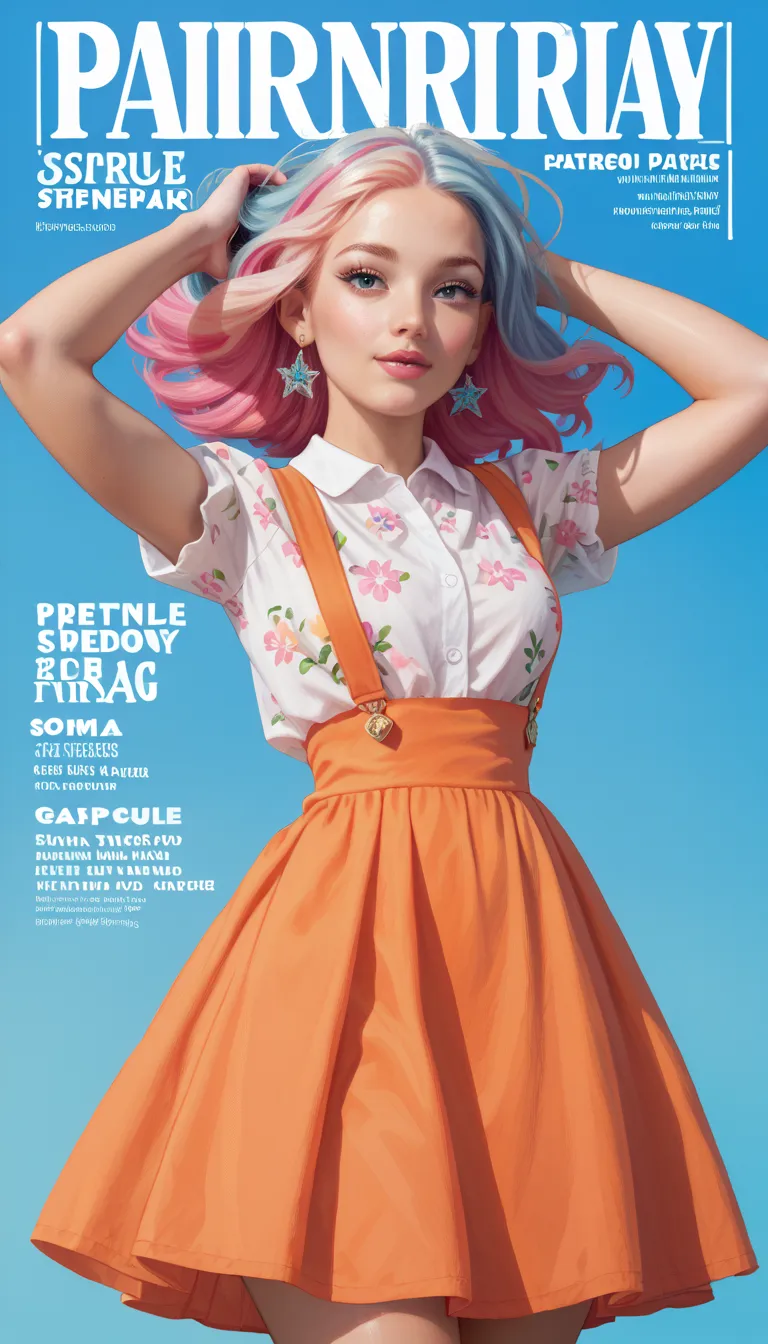 masterpiece, superlative,  spring dress ,  colored hair , open air, magazine cover,  Transparent short skirt,,  suspenders, clear tule, wide hips, thin waist, First shepherd, soft and delicate 