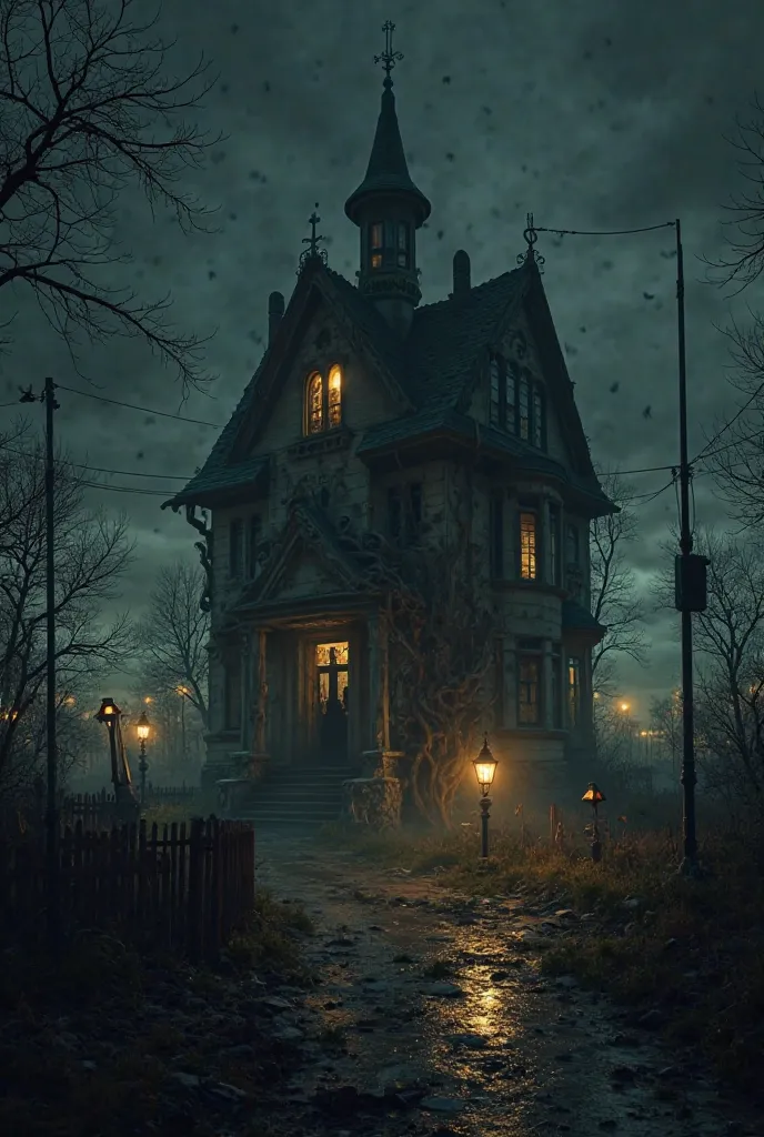 HAUNTED HOUSE AT NIGHT AMUSEMENT PARK