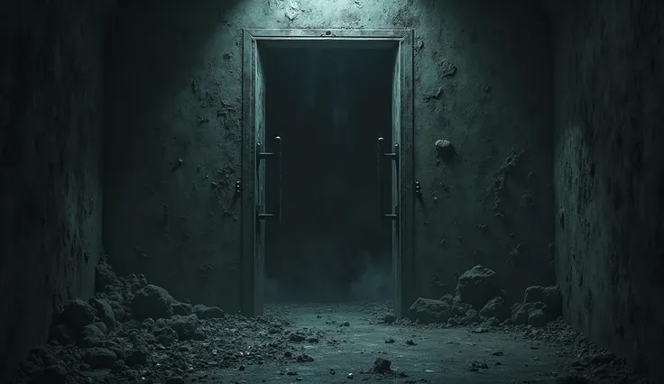 door without a handle in a dark tunnel, dark, scary atmosphere