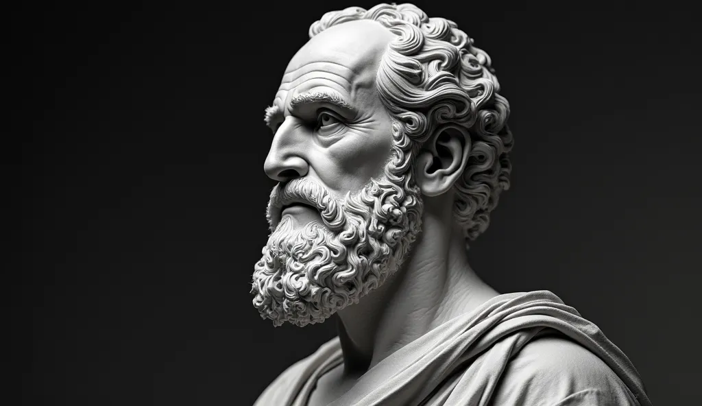 a portrait statue of the stoic Seneca in black and white 4K,face lateral, papel de parede super realista