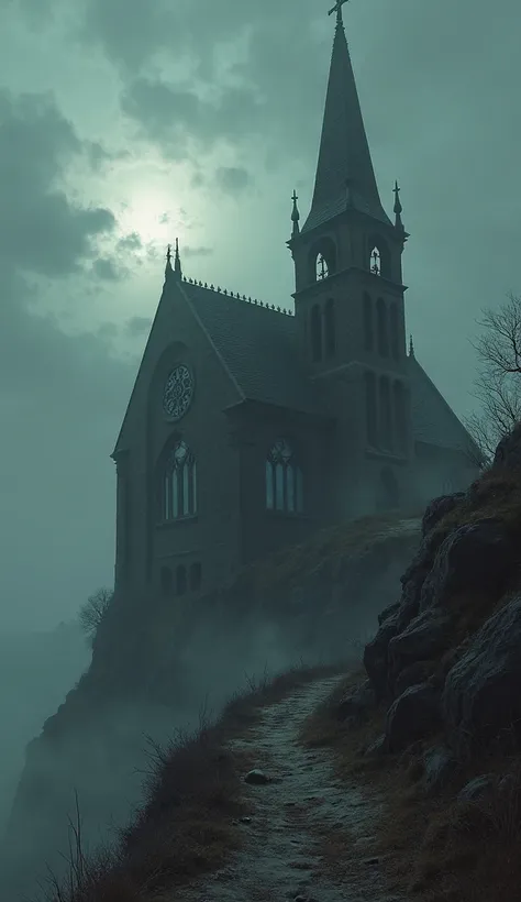 Chapel on the hill, dark, scary atmosphere