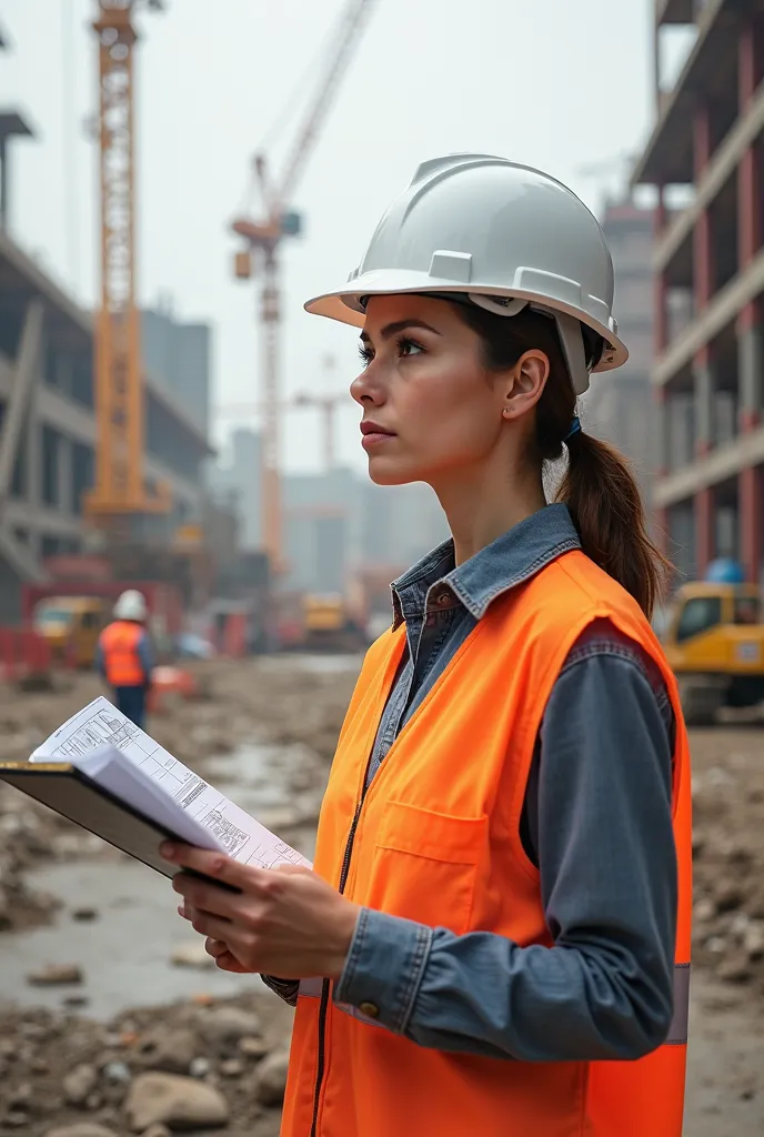 A female civil engineer at the construction site