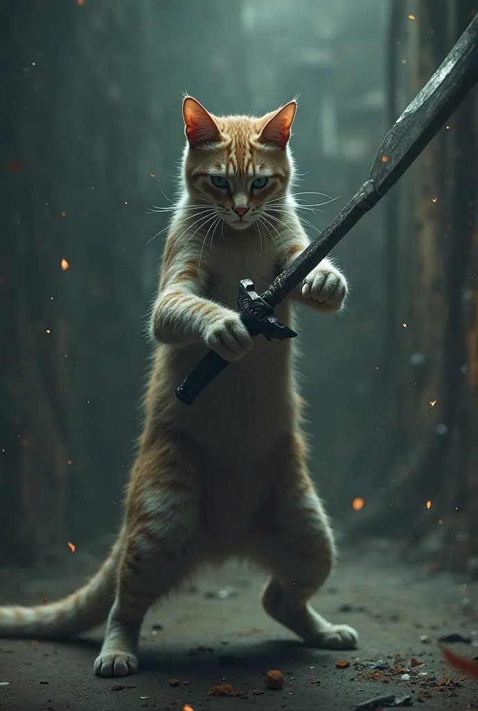 The cat is in a sword fight