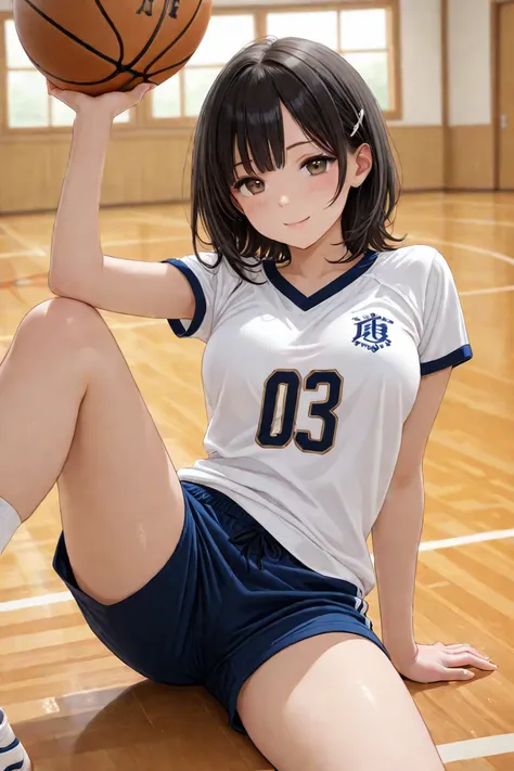 Draw a Japanese girl playing basketball