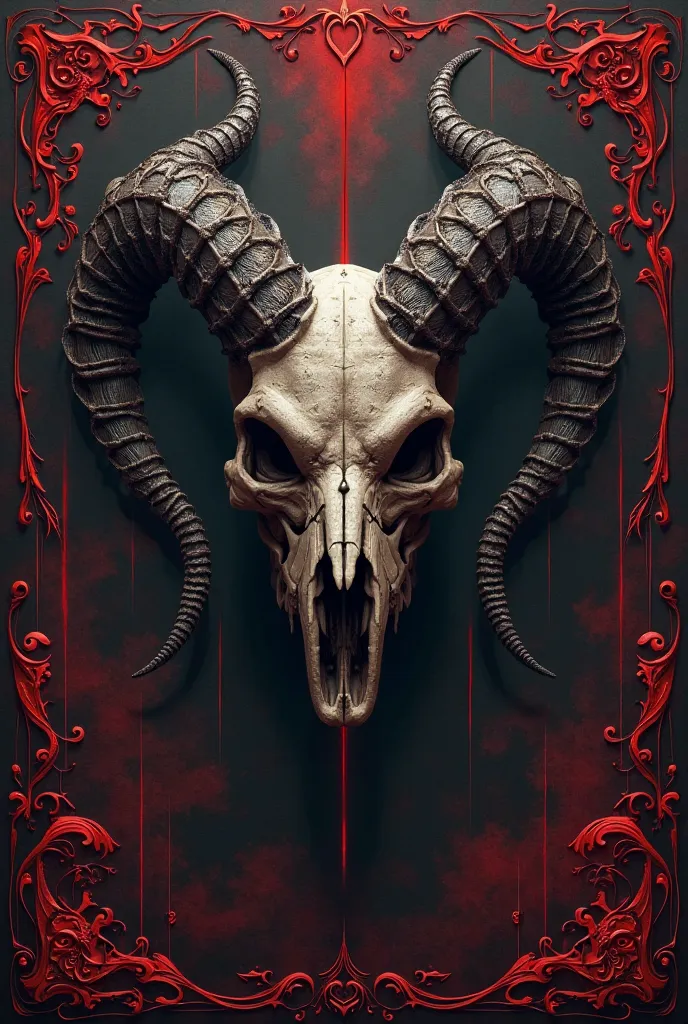 The image features a dark, ornate background with a skull in the center. The skull has intricate designs and horns, and below it is the name " Met Berbuka Puasa" in red gothic letters. The red ornamental details add to the gothic aesthetic.