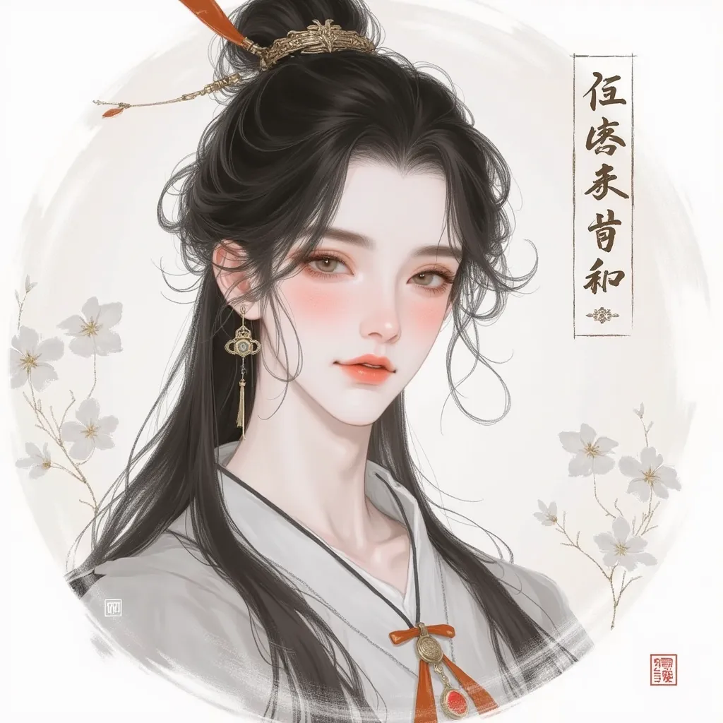 Ancient China, Danmei, Practitioner's World, Wu Ce, C&#39;an Ca,  Immortal young man  ,     dark long hair   , No Horse Sweat , Expressive peach eyes    ,  แต่งตัวด้วยเสื้อผ้าหลายชั้นแบบดั้งเดิมของAncient China ,   Cute smile marks with cheekbones creating...