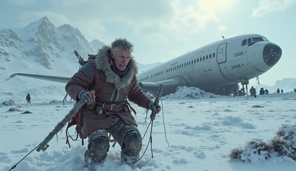 a crash plane in Antarctica, passengers in very cold and tuff situation , one passenger in focus who is very ill  