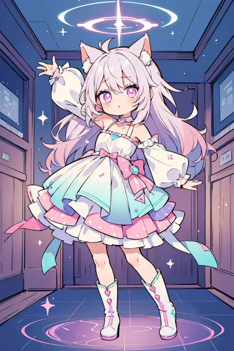 (((table top, Top Quality))), ((( Boldline))), (((sharp concentration))), 1 girl, (), (((Decora))), (((colorful hair leaving shoulders, gradient hair, other rooms, Gray Hair,  lilac hair, light pink hair:1.2))), (( Full Body Lesbians、a dignified picture)),...