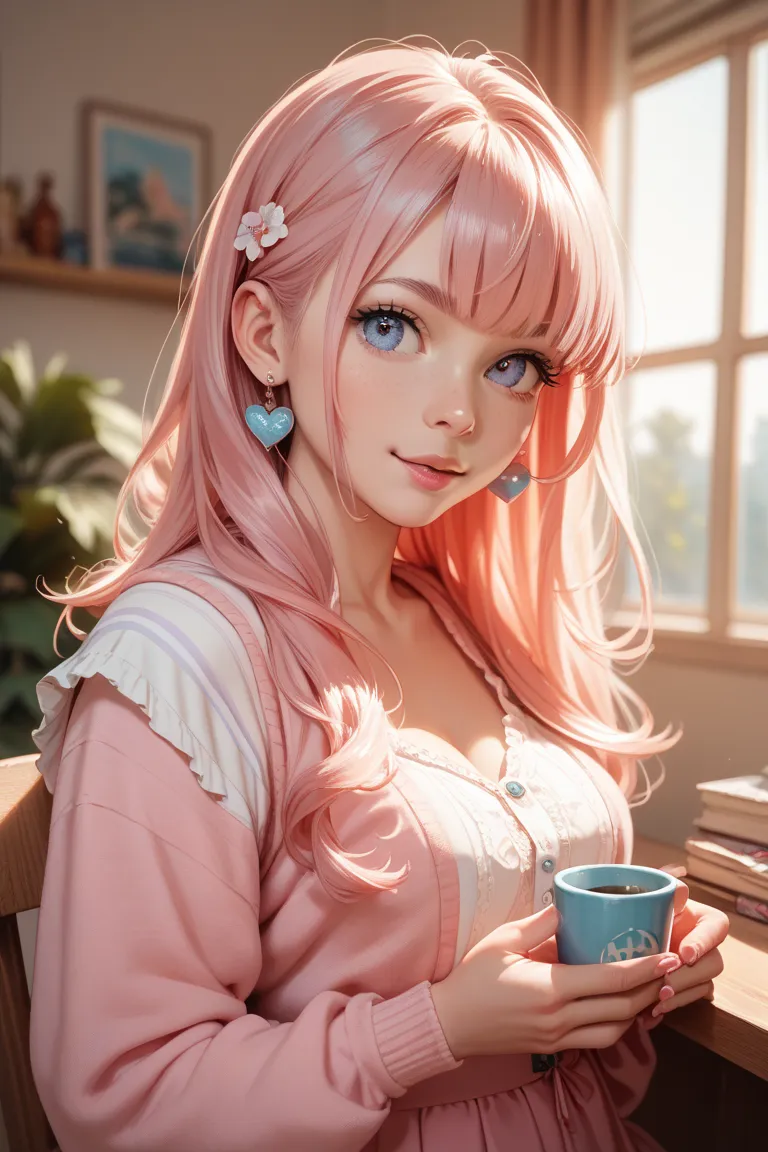 cute girl pink realistic style