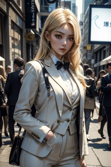 Suit Women　The beauty of a suit、 pantsuit　blond with a big face、long hair