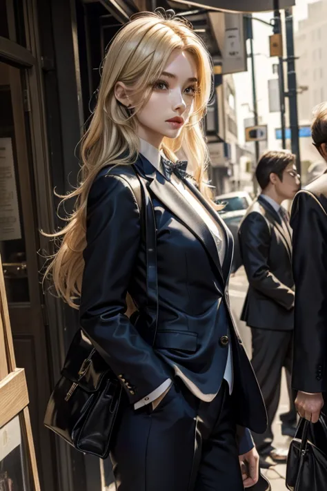 Suit Women　The beauty of a suit、 pantsuit　blond with a big face、long hair