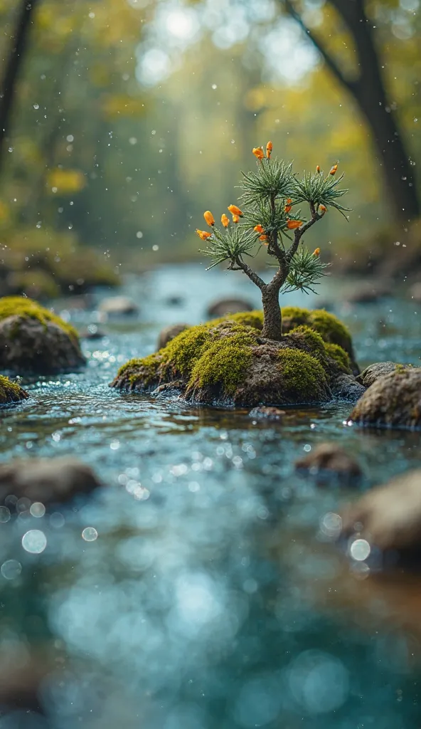 (imagine there is microscopic city in this real world), create An extreme close up image of a woman's navel, clear water inside the navel, Floating on the water is a microscopic city, macro photography, depth of field, tilt and shift, miniature world.