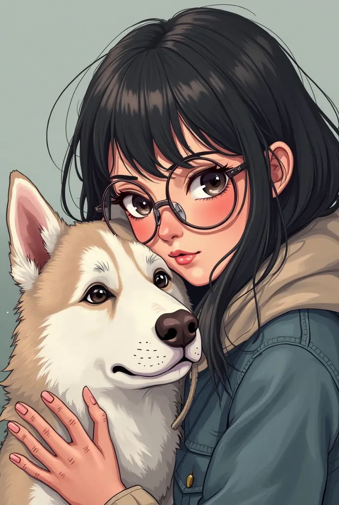 Well I want to create a image for the international women day, March 8, can you include a girl with glasses and a husky dog, girl should have black hair but not the skin, husky should be white and light brown 