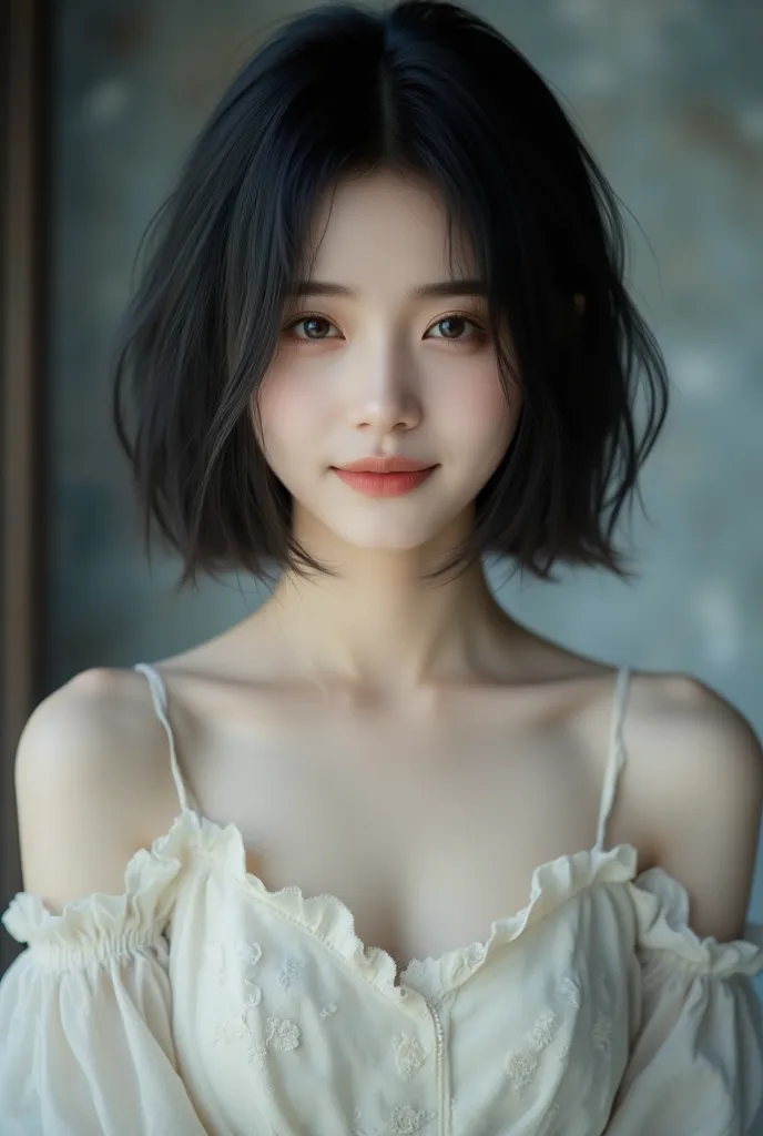 A breathtakingly realistic 4K cinematic. A pure and innocent young age Burmese girl with a small face and short bob of black hair that bounces outwards. With soft and youthful features, clear and smooth skin and a wide smile, her face is endearing with a w...