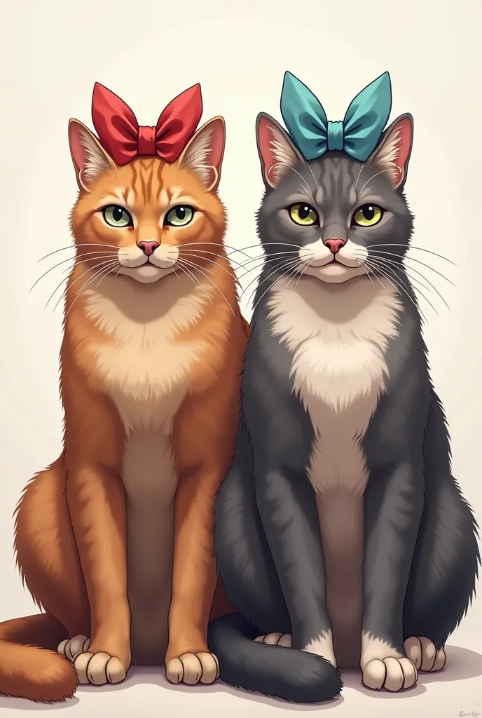 Strong cats with a bow on their heads 