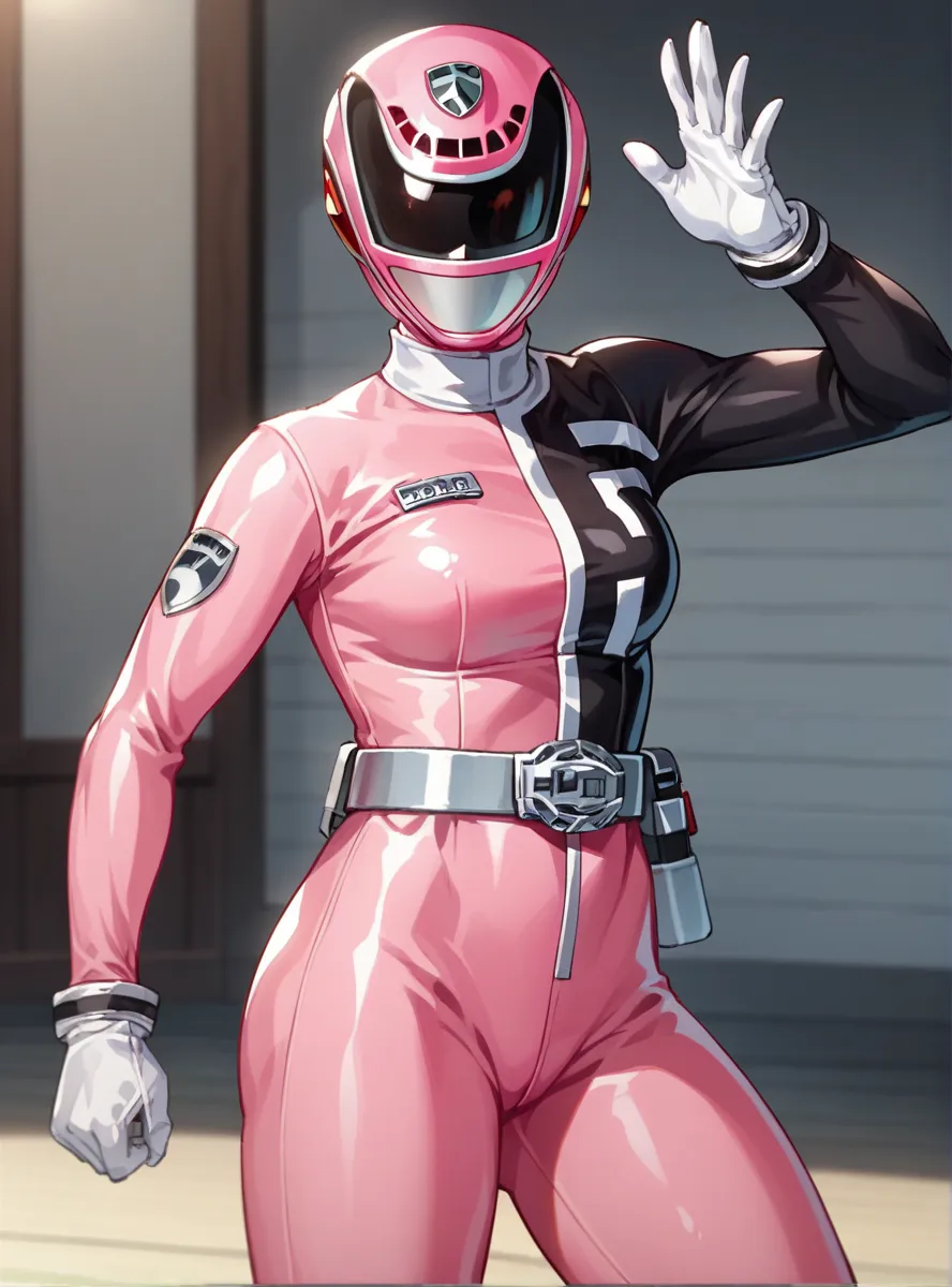 score_9, score_8_up, score_7_up, score_6_up,source_anime , intricate details, detailed face  anime coloring,  anime_lineart anime screencap,  dekapinkxl, solo, helmet, gloves, 1girl, bodysuit, belt, white gloves, pink bodysuit, looking at viewer,  thick th...