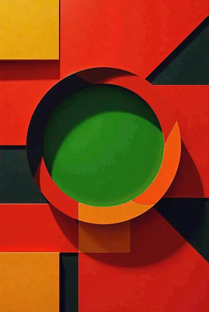 A circle with red and black blocks and a green centre