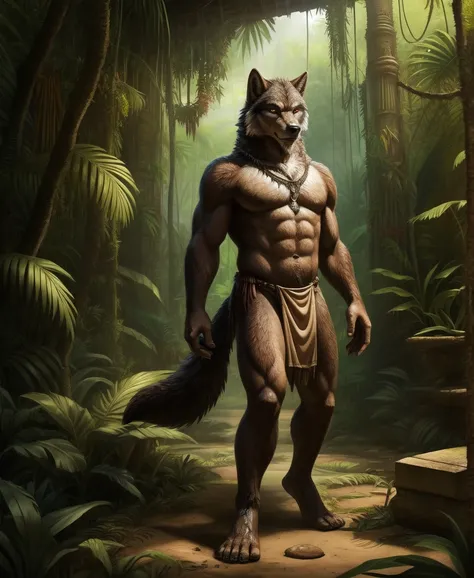 male. wolf. (skimpy, ragged, and dirty loincloth. naked. savage. jungle. temple. barefoot. solo.
