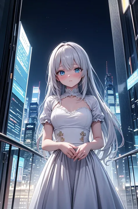 masterpiece, best quality, ultra detailed, highres, 8k ultra high resolution, anime style, (2.0)
romantic, midnight romance, young noble girl, futuristic setting, (1.8)
golden long straight hair, cyan eyes, delicate face, blushing deeply, looking down, sli...