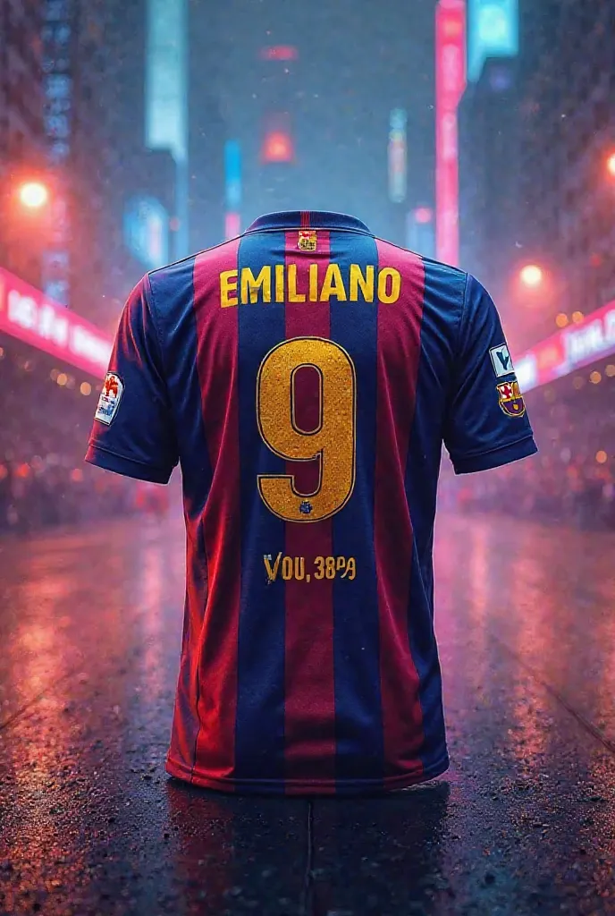 I want a Barcelona t-shirt wallpaper with the name Emiliano with the number 9
