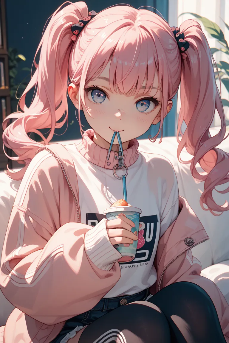 pink hair, twin tails, trouble, eyebrows, sleeves