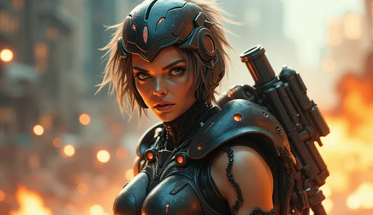 realistic、写真品質、textured skin, very detailed,  attention to detail , high quality, 最high quality, High Resolution, 1080P, beautiful,( cyborg)、Valkyrie、Micro Missile Pods, Machine gun on her back,beautiful cyborg女性,メカ cyborg少女,BATTLE MODE,Full Energy、meteor、...