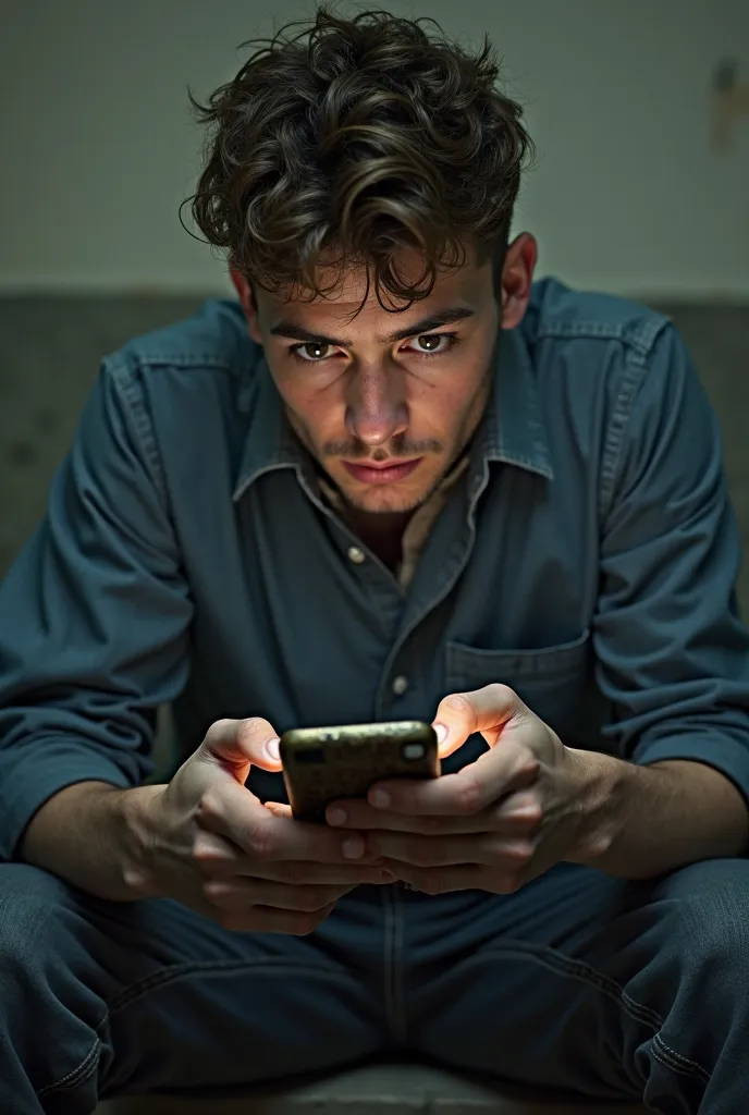 A photo of a young prisoner on his phone 