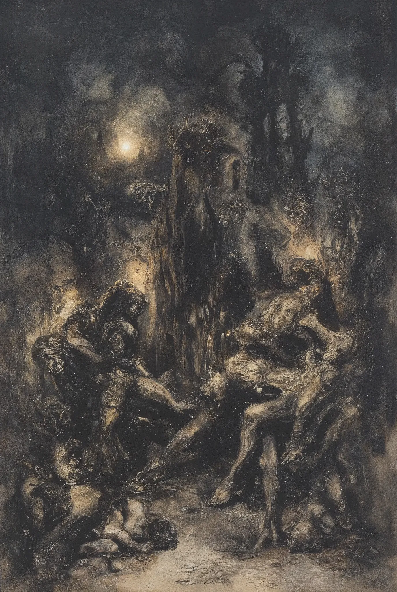 A hellish tableau unfolds on the ravaged battlefield of Armageddon: an alluring demoness saunters amidst the scattered s. Twisted trees and skeletal remains stretch towards the darkened sky like grasping bony fingers. Torches cast eerie shadows, plunging t...