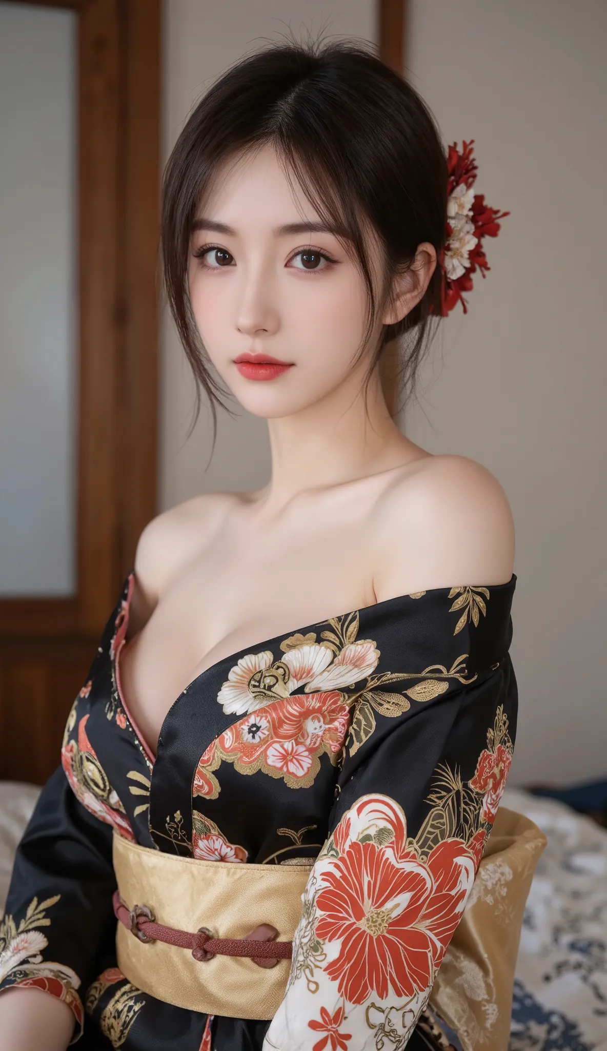 (masterpiece:1.3), (8K, Realistic, RAW Photos, Best image quality: 1.4), (((full body))), (((Absolutely shoulder-length brown straight short bob))), raw photo, Japanese, (1 Girl), beautiful girl, 1 girl, Half Japanese and half Korean, Big Breasts, 
Sexy ba...