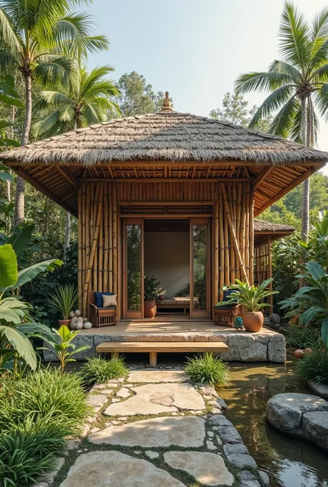 Teak, bamboo, coconut palm for structure.
o Alang-alang grass (thatch) for roofing
o Limestone and clay used for foundation, providing stability. Drawings