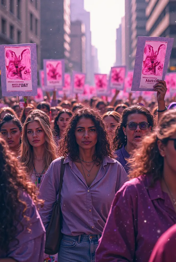 Image with text of the "International Women's Day March 8", with colors lilac and purple 