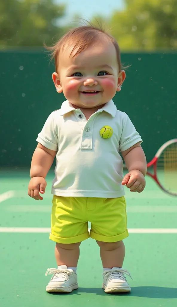 A baby in a tennis sport outfit 