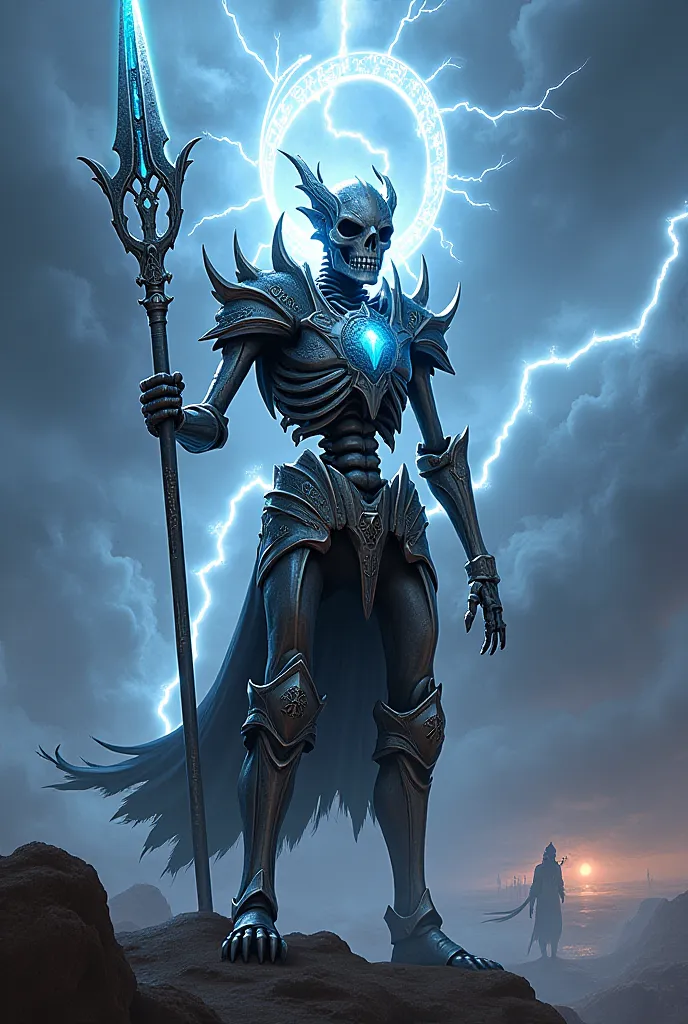 Skeleton Knight holding lightning and dragon logo