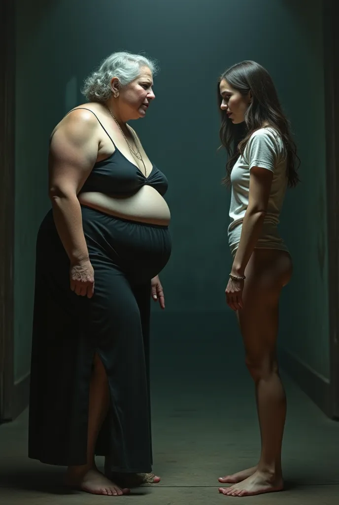 middle aged fat short woman with Malice steals the body of a tall age skinny girl and the tall age skinny girl with the body of a mid-laged fat woman crying