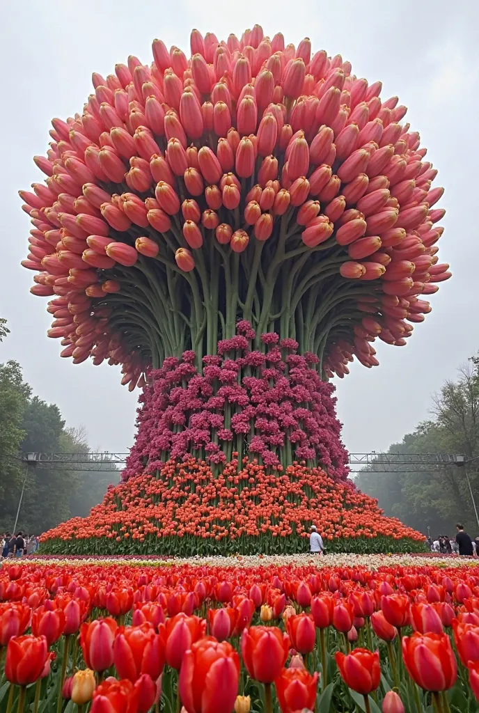 The most beautiful bouquet of tulips with colorful flowers,and so big that it reaches 100 meters